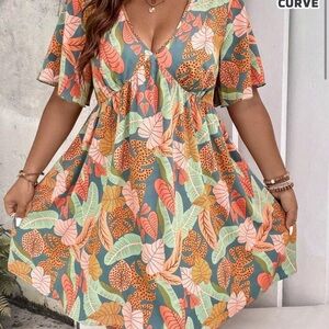 Multicolor Leaf Print Dress